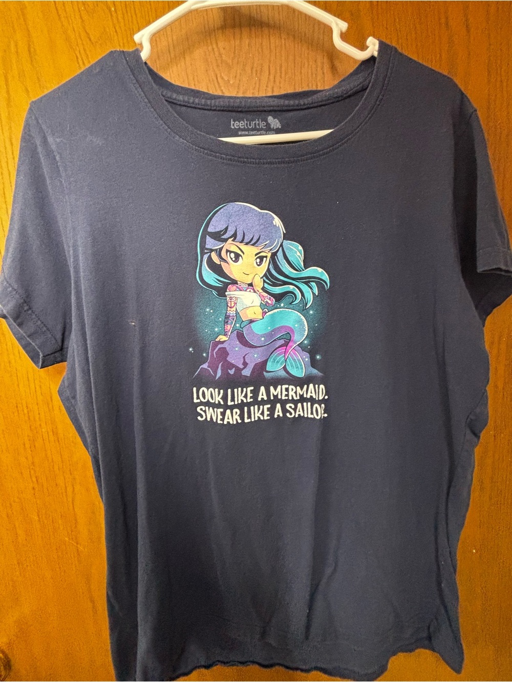 Teeturtle Navy Mermaid “look like a mermaid swear like a sailor” Graphic Tee